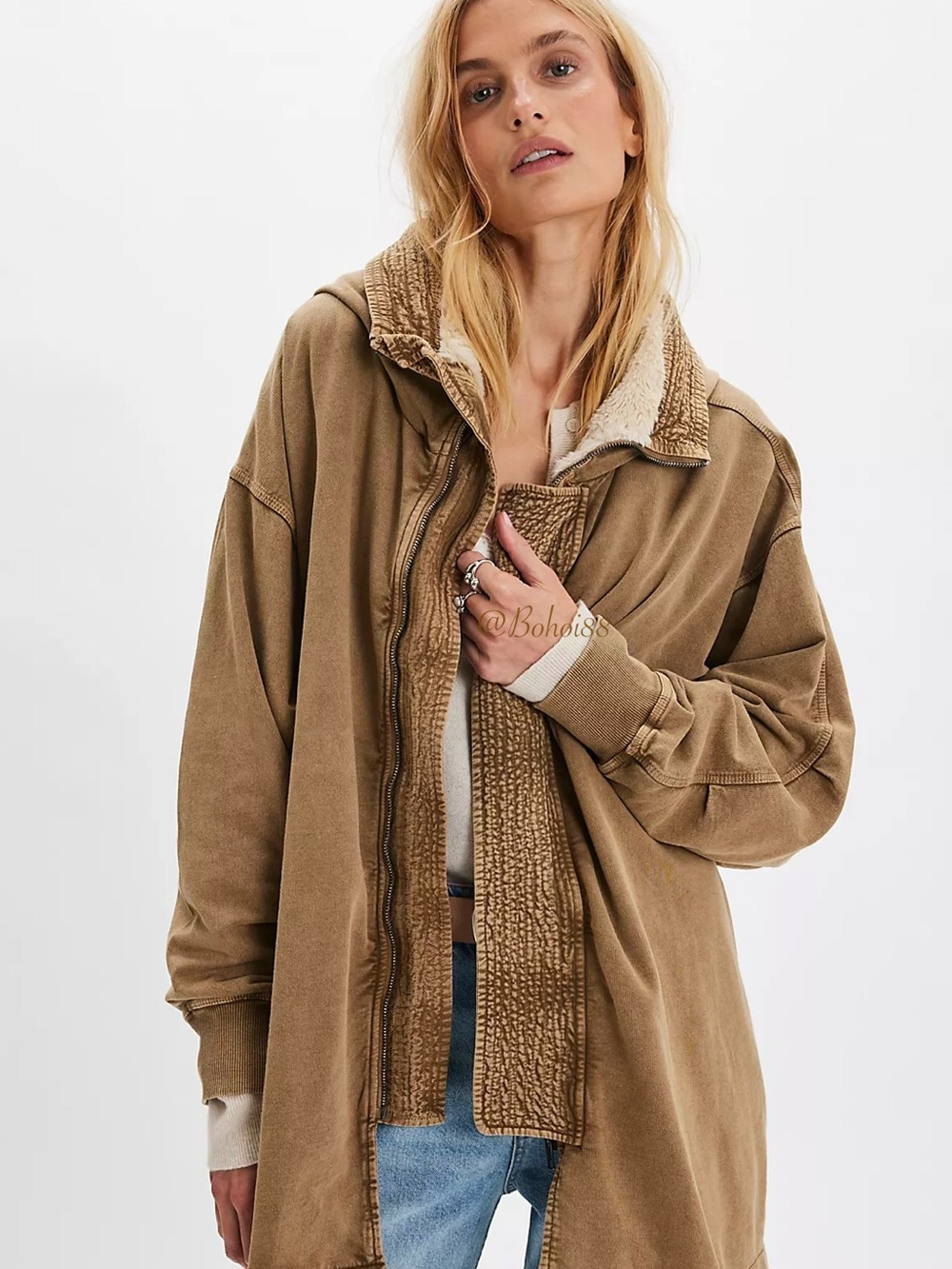 NWT Free People FP One Cedar Faux Fur Lined Hoodie